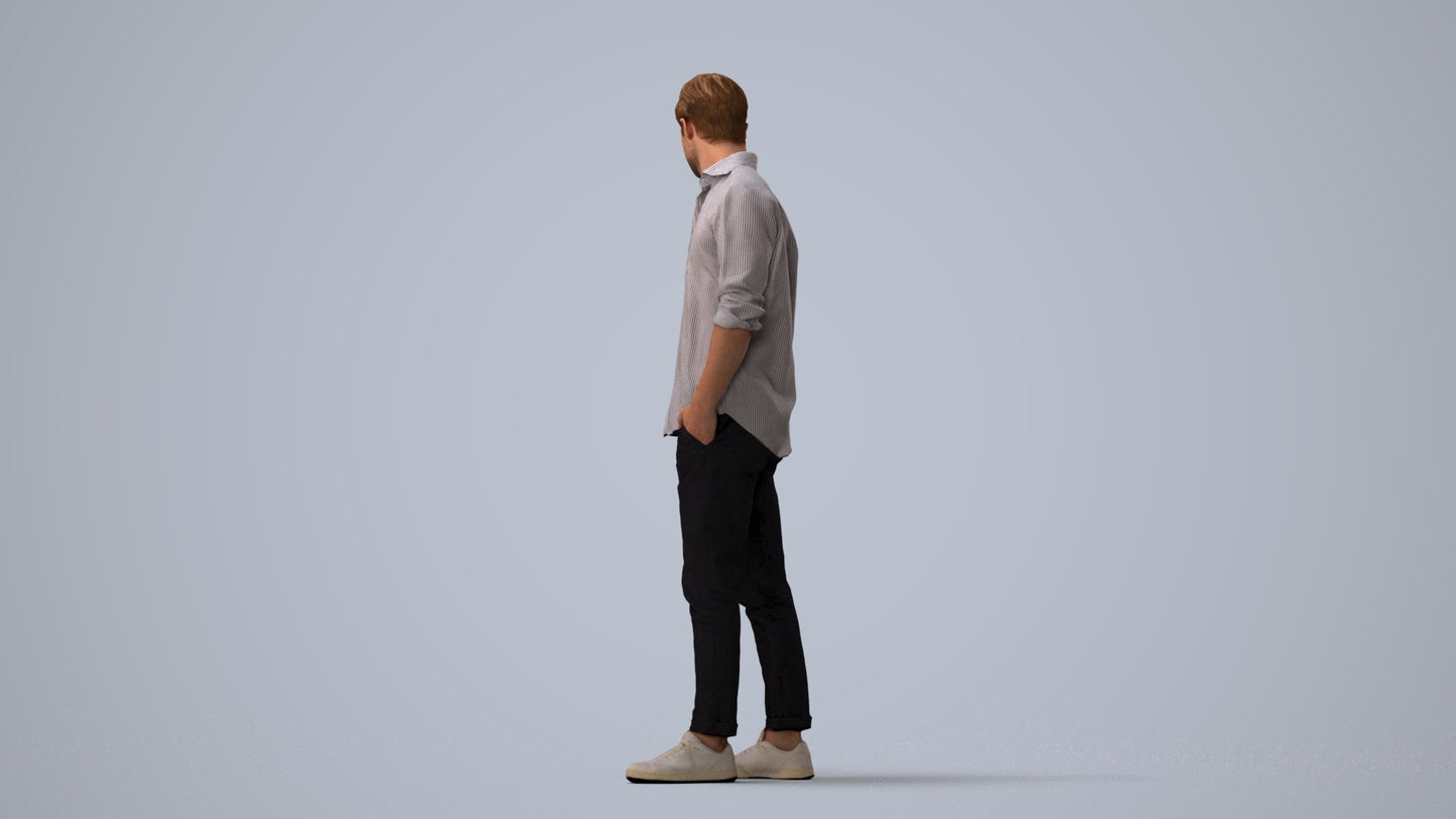 realistic 3D people man casual standing, render-ready for V-Ray and Corona, FBX OBJ, three-quarter view render