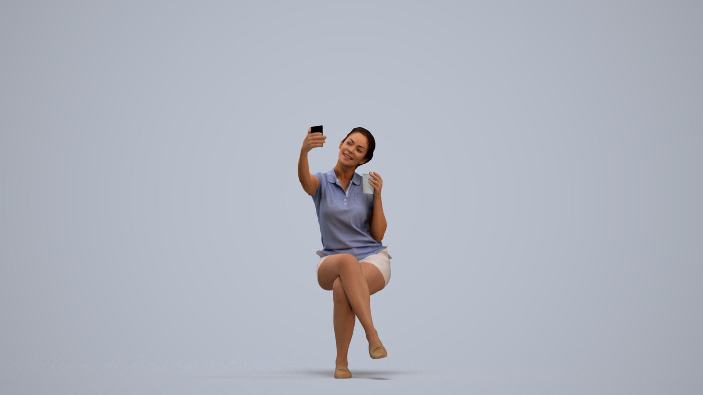 realistic 3D human woman casual sitting, archviz people FBX OBJ for Blender, standing pose render