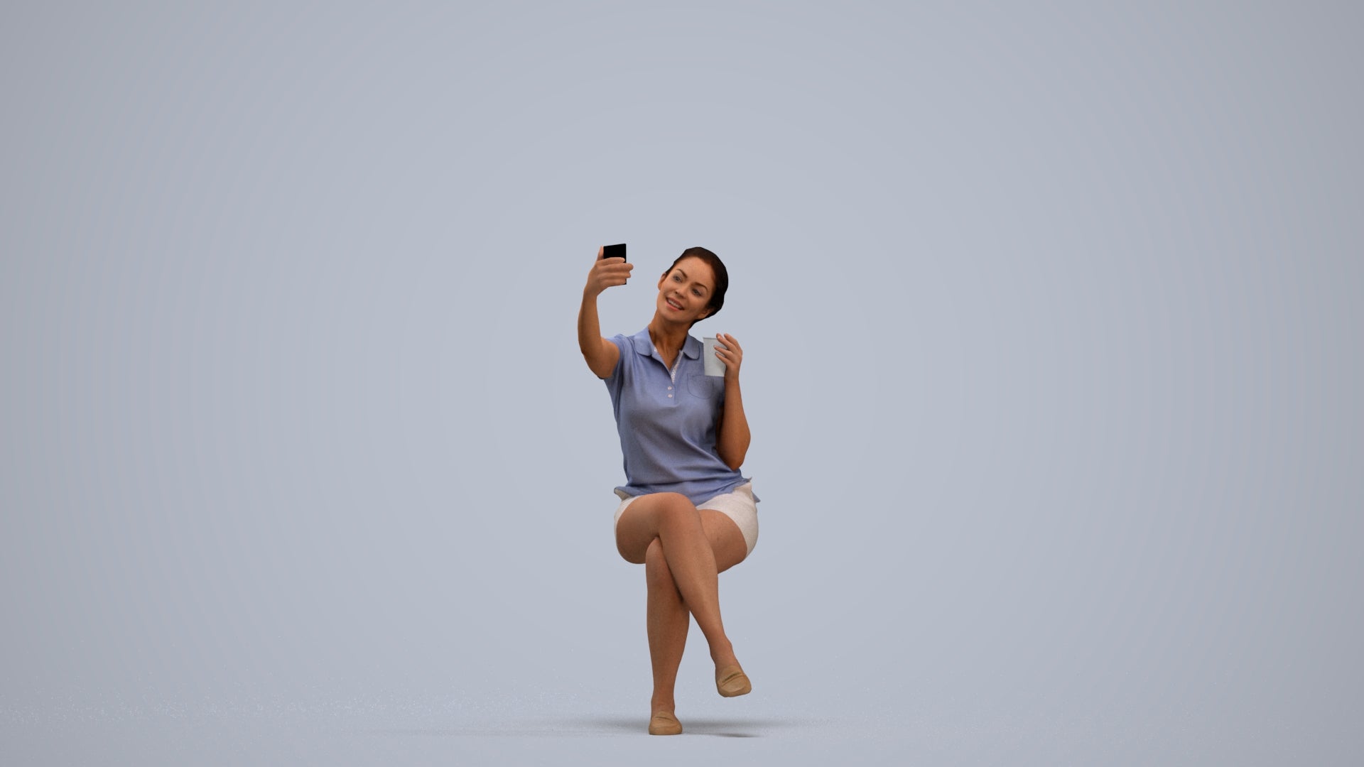 realistic 3D human woman casual sitting, archviz people FBX OBJ for Blender, standing pose render