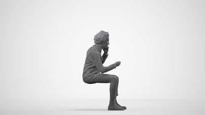 3D scanned man sitting business, photorealistic archviz people for Enscape and SketchUp, wireframe side view