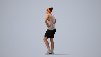 realistic 3D human woman sport, archviz people FBX OBJ for Blender, three-quarter view render