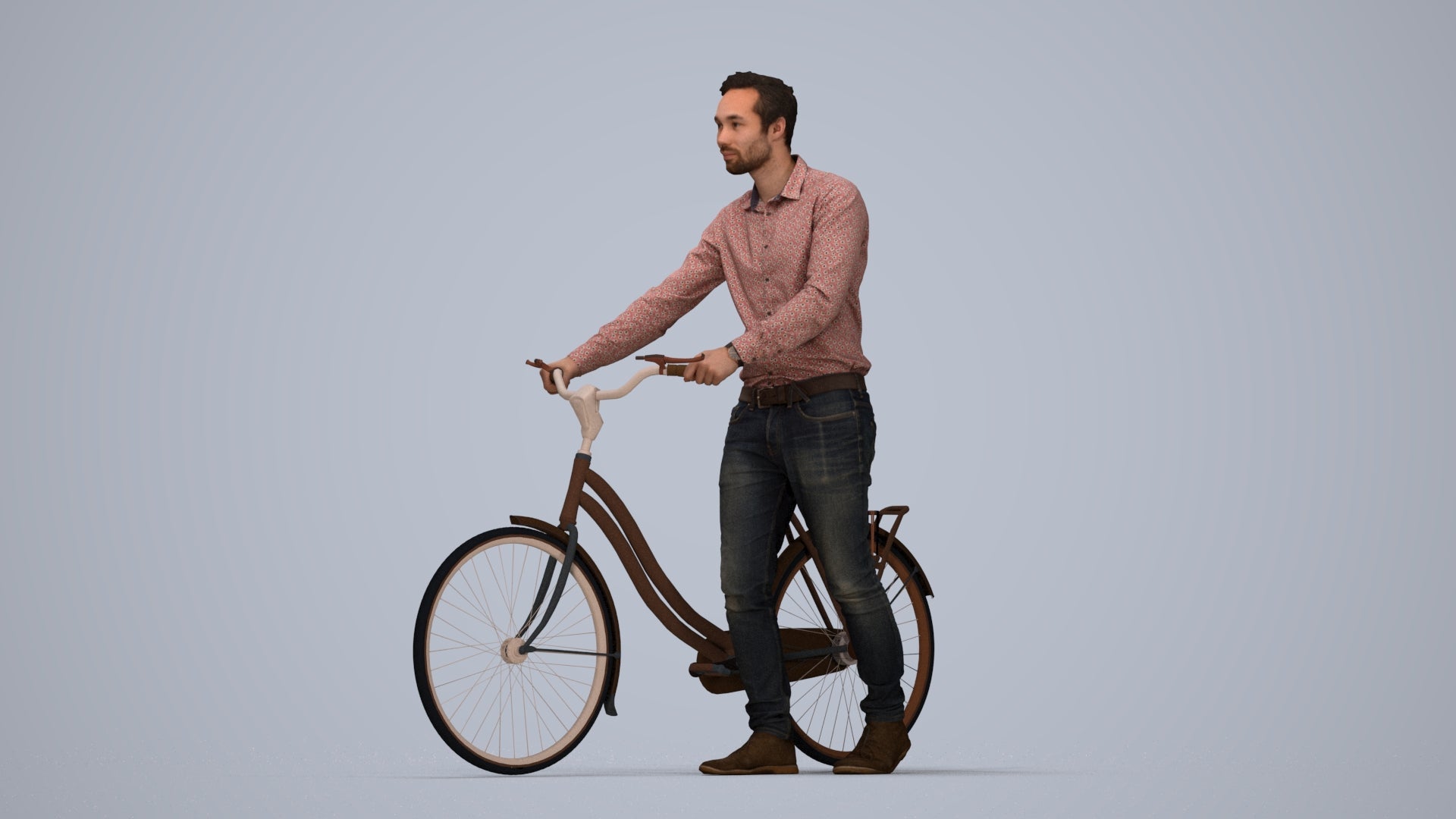 scanned 3D man casual cycling, photogrammetry people for Enscape and V-Ray, top-down view render