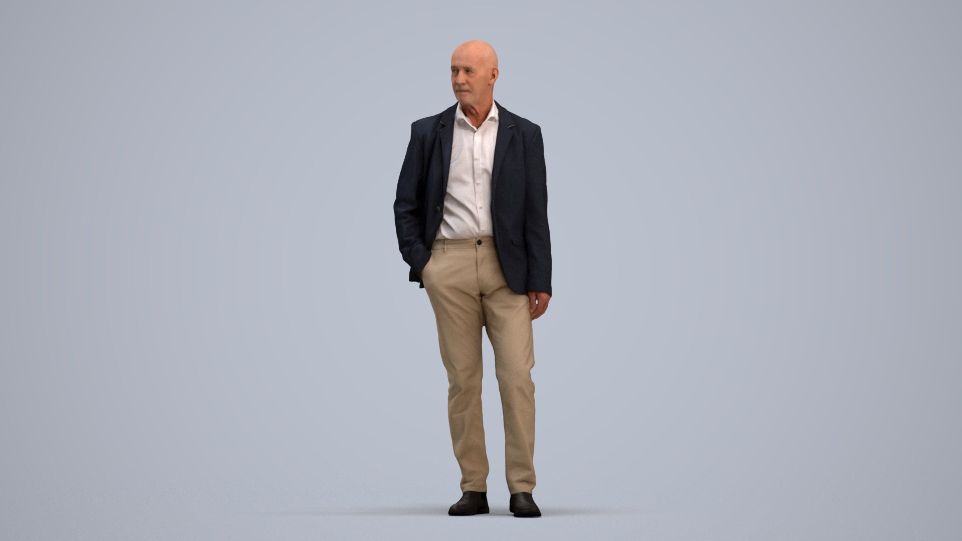 3D scanned senior man business, photorealistic archviz people for Enscape and SketchUp, standing pose render