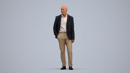 3D scanned senior man business, photorealistic archviz people for Enscape and SketchUp, standing pose render