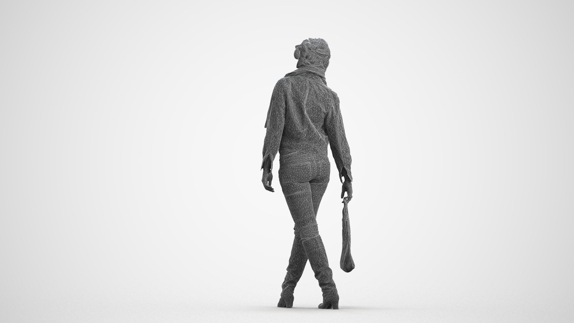 scanned 3D woman casual walking, photogrammetry people for Enscape and V-Ray, wireframe front view