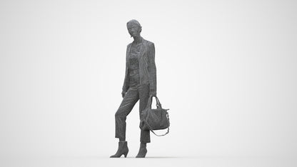 realistic 3D human woman business standing, archviz people FBX OBJ for Blender, wireframe back view