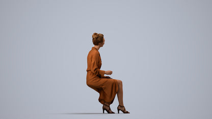 3D scanned woman sitting business, photorealistic archviz people for Enscape and SketchUp, side view render
