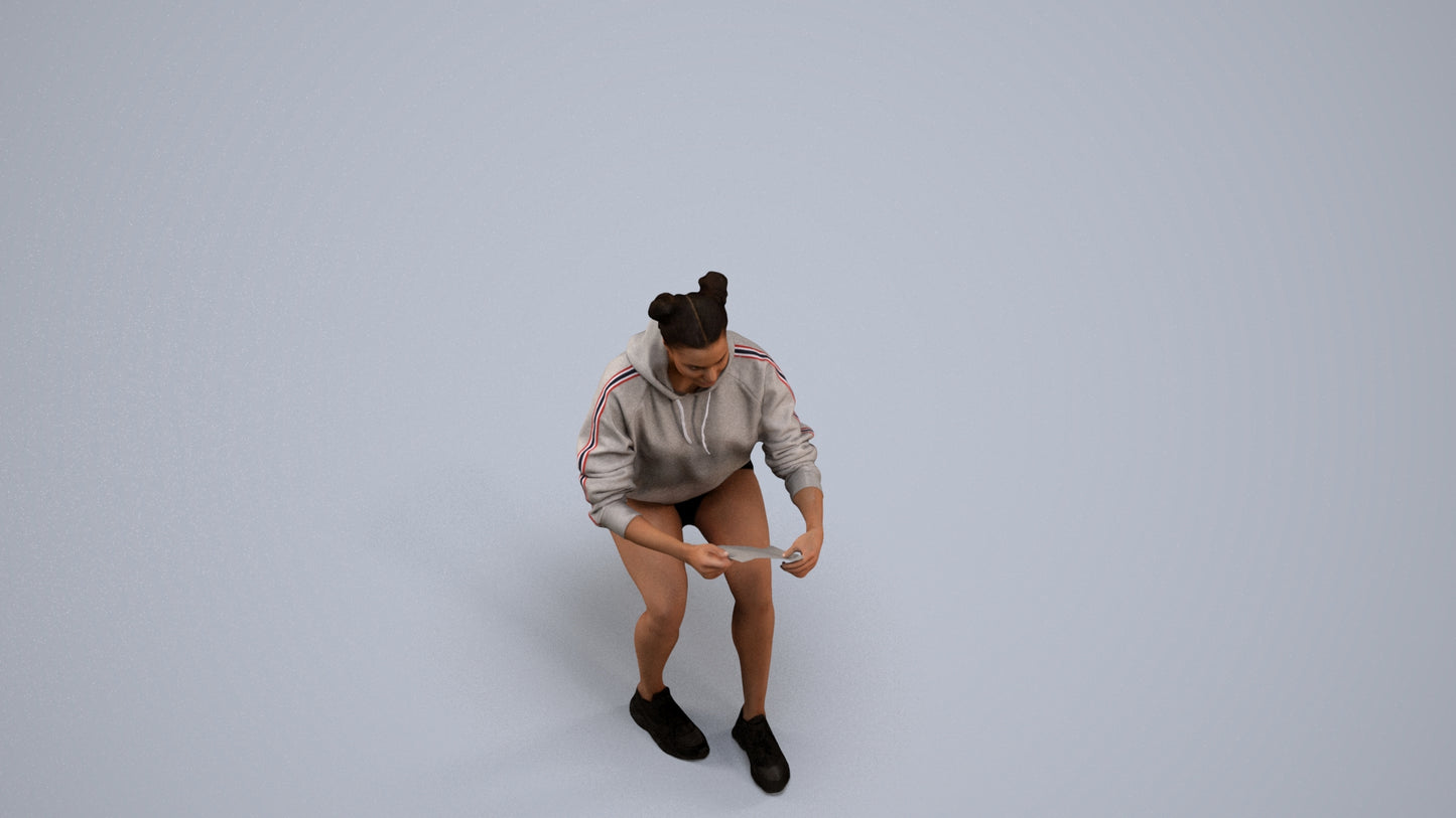 scanned 3D woman casual sitting, photogrammetry people for Enscape and V-Ray, back view render