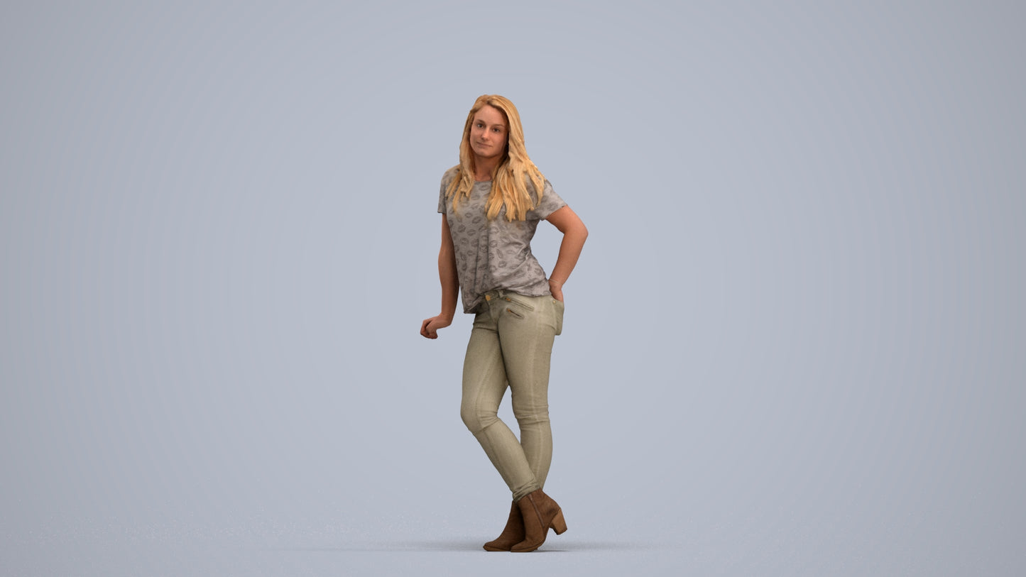 3D people model woman casual standing, scanned human for 3ds Max rendering, standing pose render