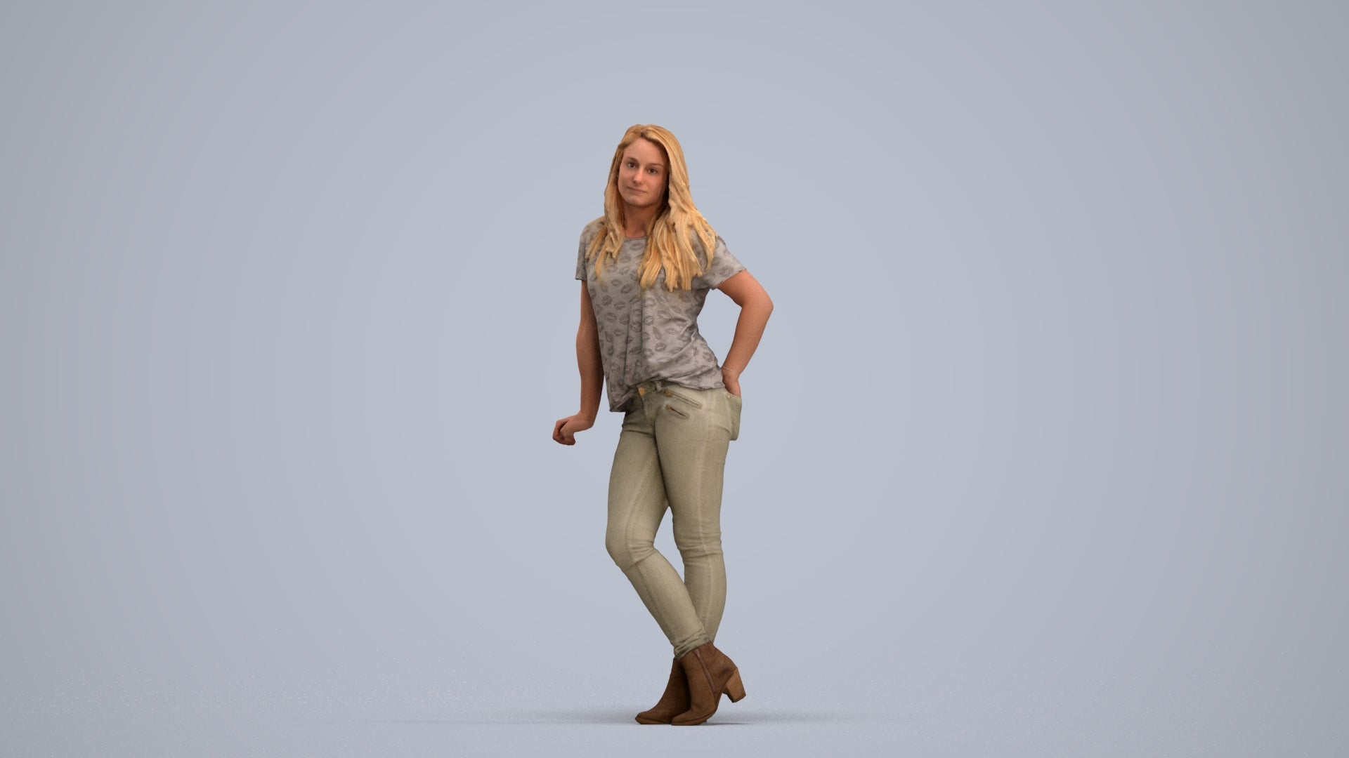 3D people model woman casual standing, scanned human for 3ds Max rendering, standing pose render