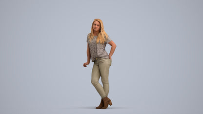3D people model woman casual standing, scanned human for 3ds Max rendering, standing pose render