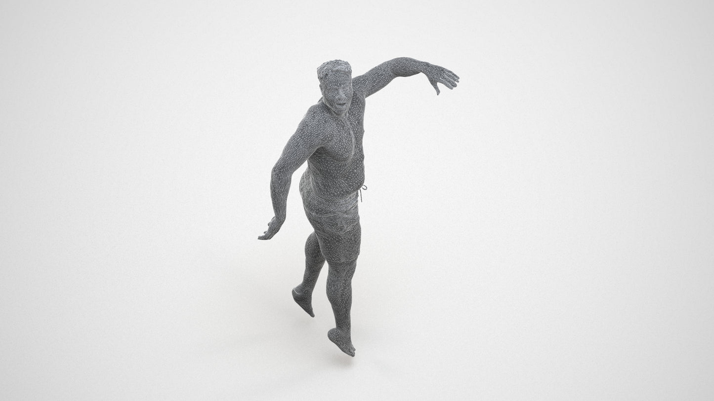 realistic 3D people man sport pool, render-ready for V-Ray and Corona, FBX OBJ, wireframe three-quarter view