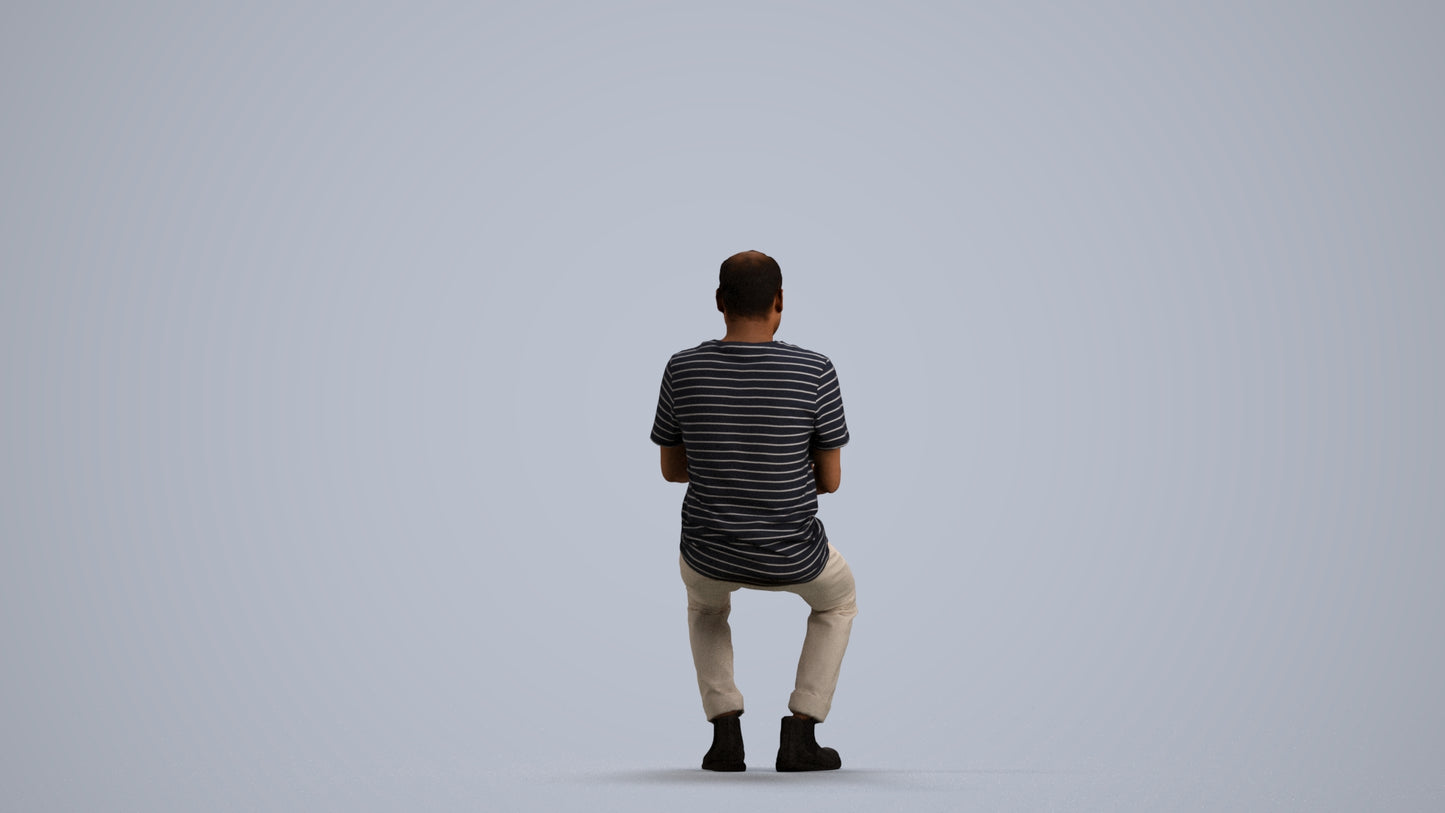 realistic 3D people man casual sitting, render-ready for V-Ray and Corona, FBX OBJ, front view render