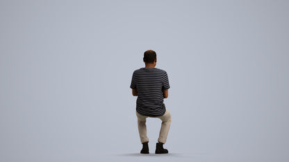 realistic 3D people man casual sitting, render-ready for V-Ray and Corona, FBX OBJ, front view render