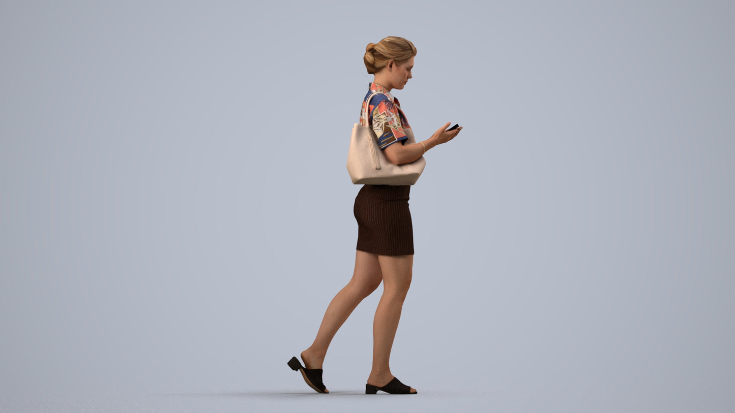 scanned 3D woman casual walking, photogrammetry people for Enscape and V-Ray, side view render