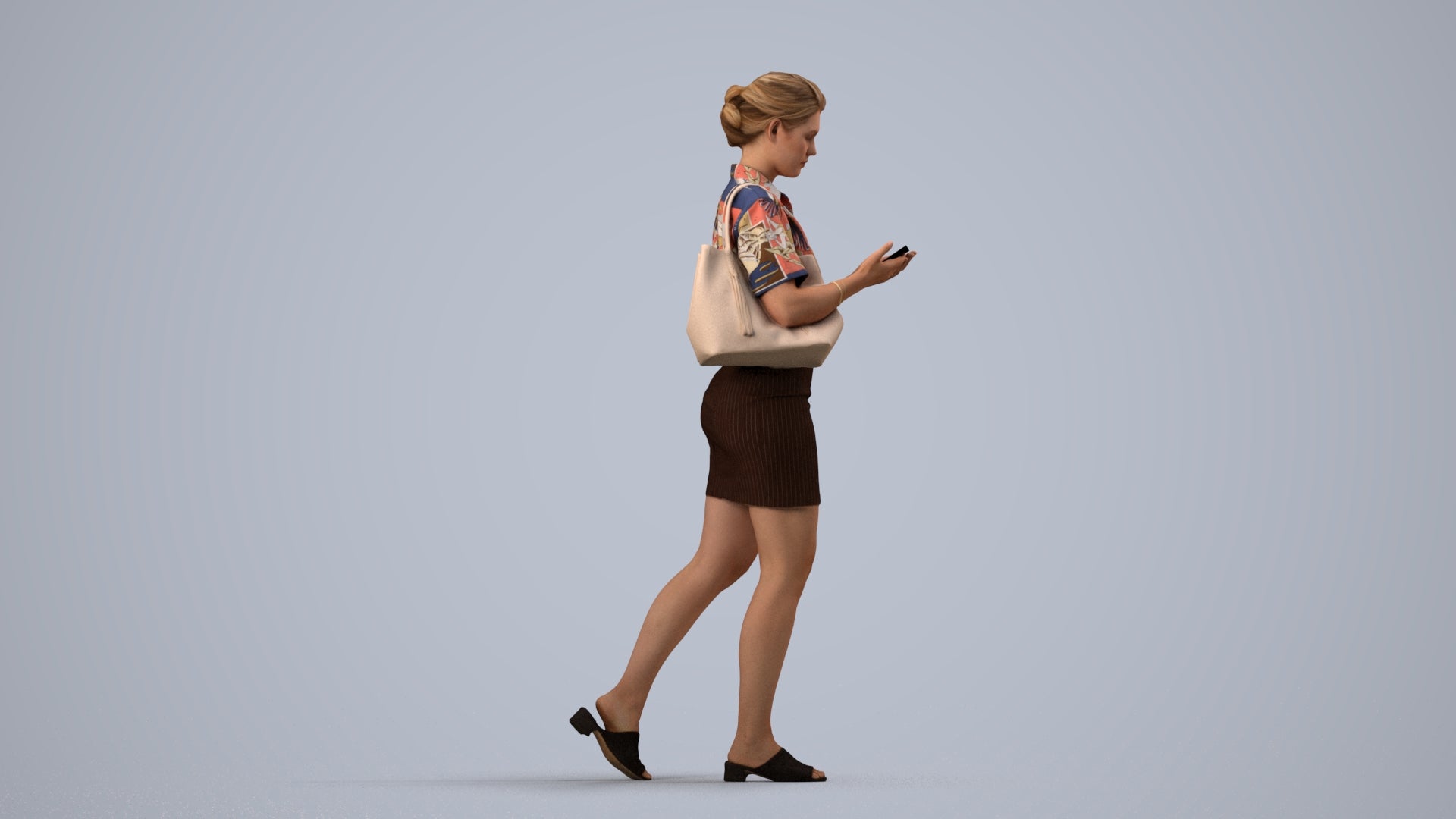 scanned 3D woman casual walking, photogrammetry people for Enscape and V-Ray, side view render