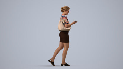 scanned 3D woman casual walking, photogrammetry people for Enscape and V-Ray, side view render