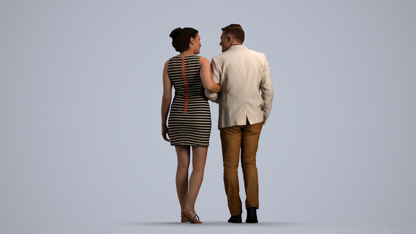 realistic 3D people woman casual couple, render-ready for V-Ray and Corona, FBX OBJ, front view render