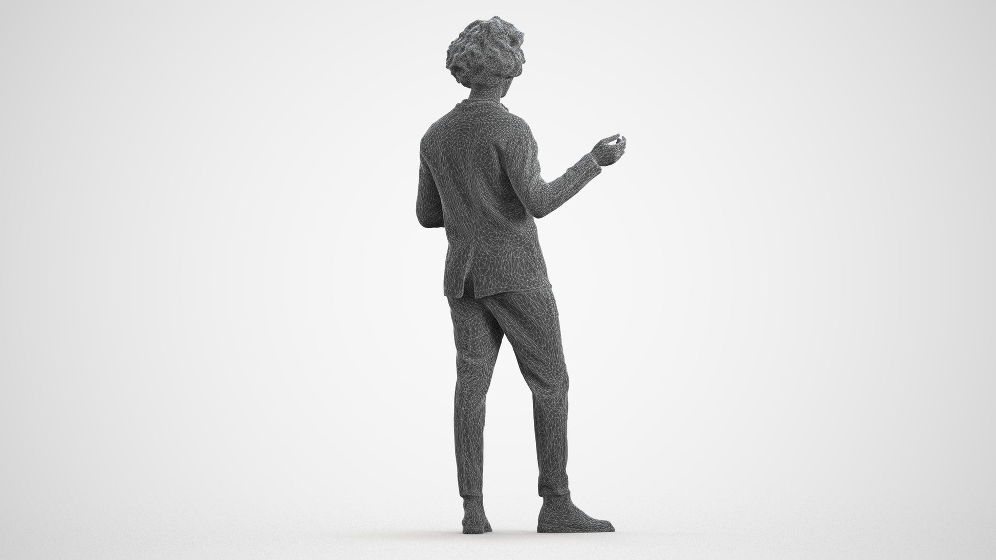 realistic 3D man business, scanned archviz people for Blender and 3ds Max, wireframe front view