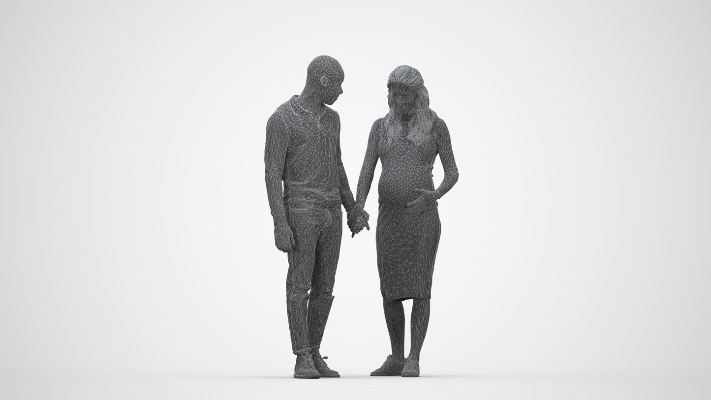 3D human model woman casual kids, photogrammetry scanned person for archviz, wireframe back view