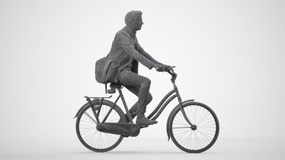 3D human model man business cycling, photogrammetry scanned person for archviz, wireframe side view