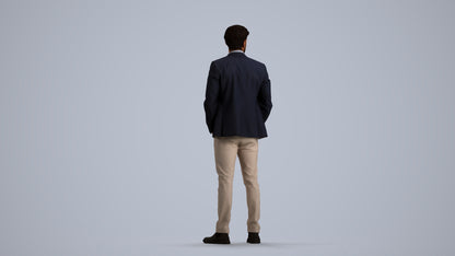 3D human model man business, photogrammetry scanned person for archviz, front view render
