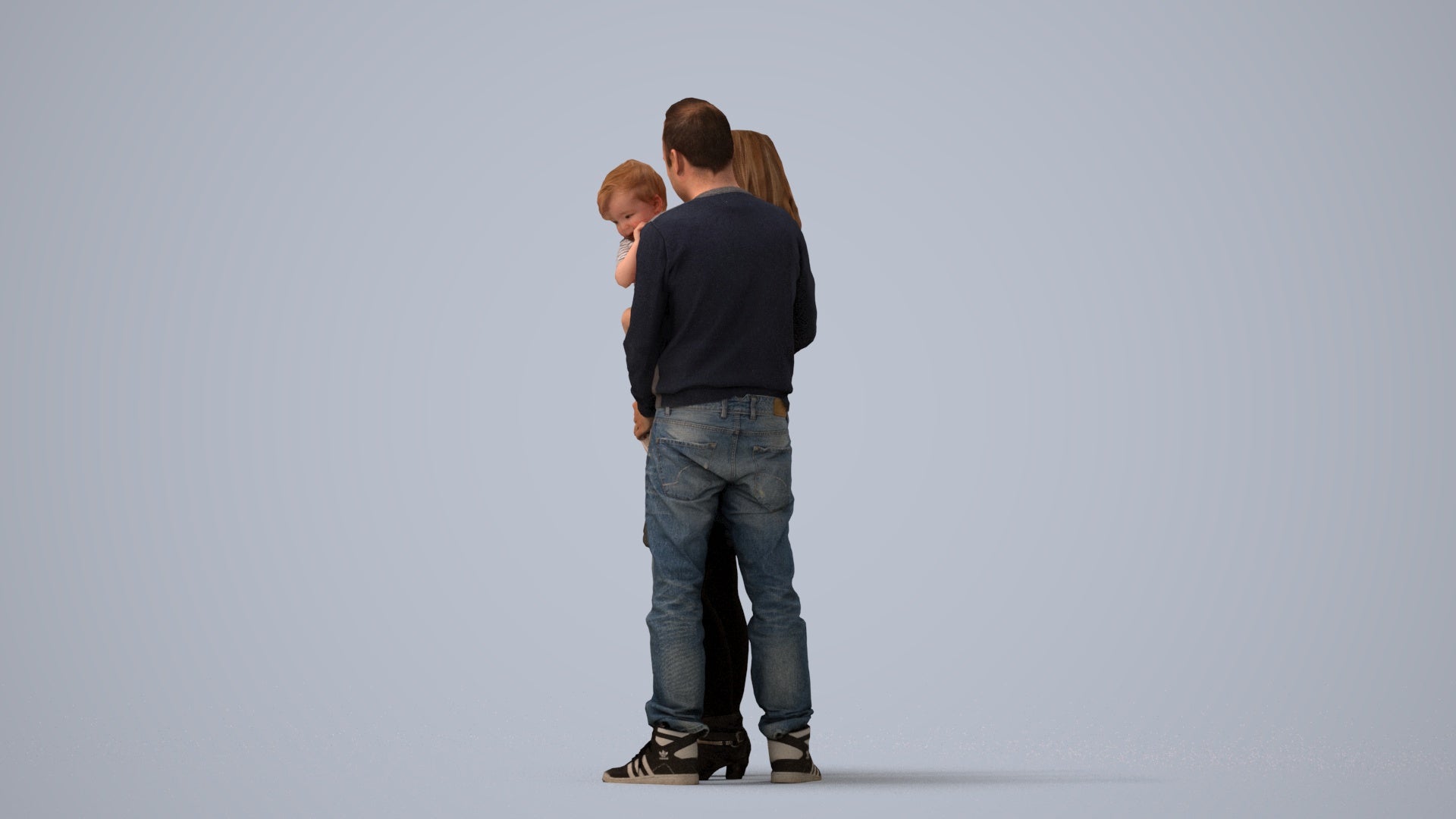 realistic 3D people girl casual standing, render-ready for V-Ray and Corona, FBX OBJ, three-quarter view render