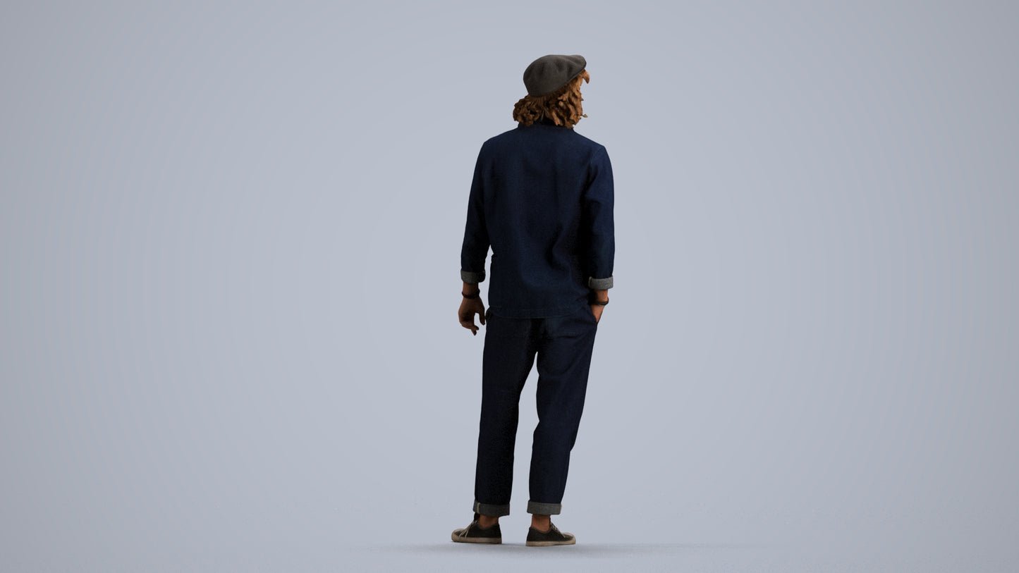 3D scanned man standing casual, photorealistic archviz people for Enscape and SketchUp, front view render