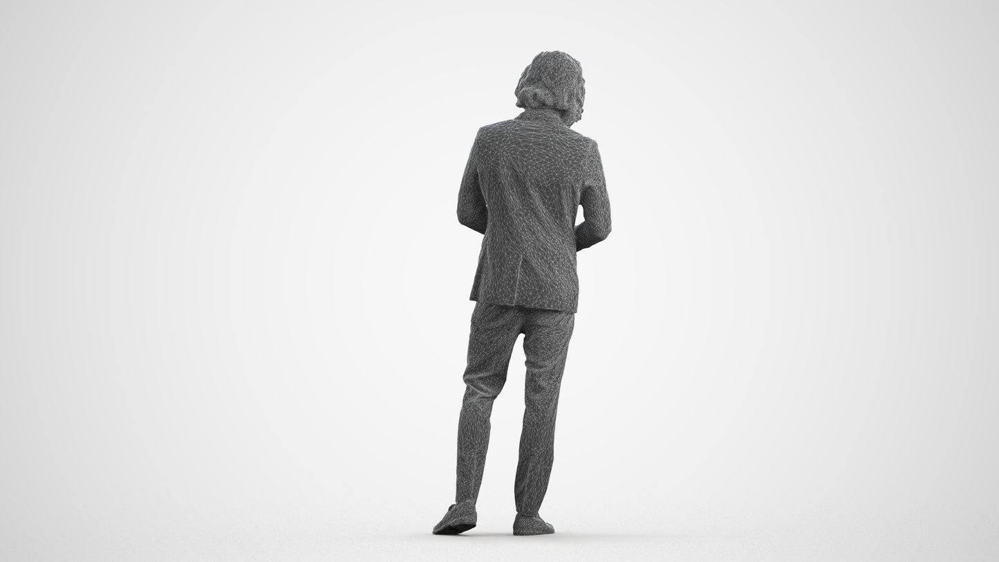 3D people model man business, scanned human for 3ds Max rendering, wireframe front view