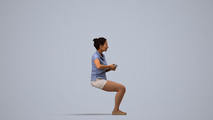 3D scanned woman sitting casual, photorealistic archviz people for Enscape and SketchUp, side view render