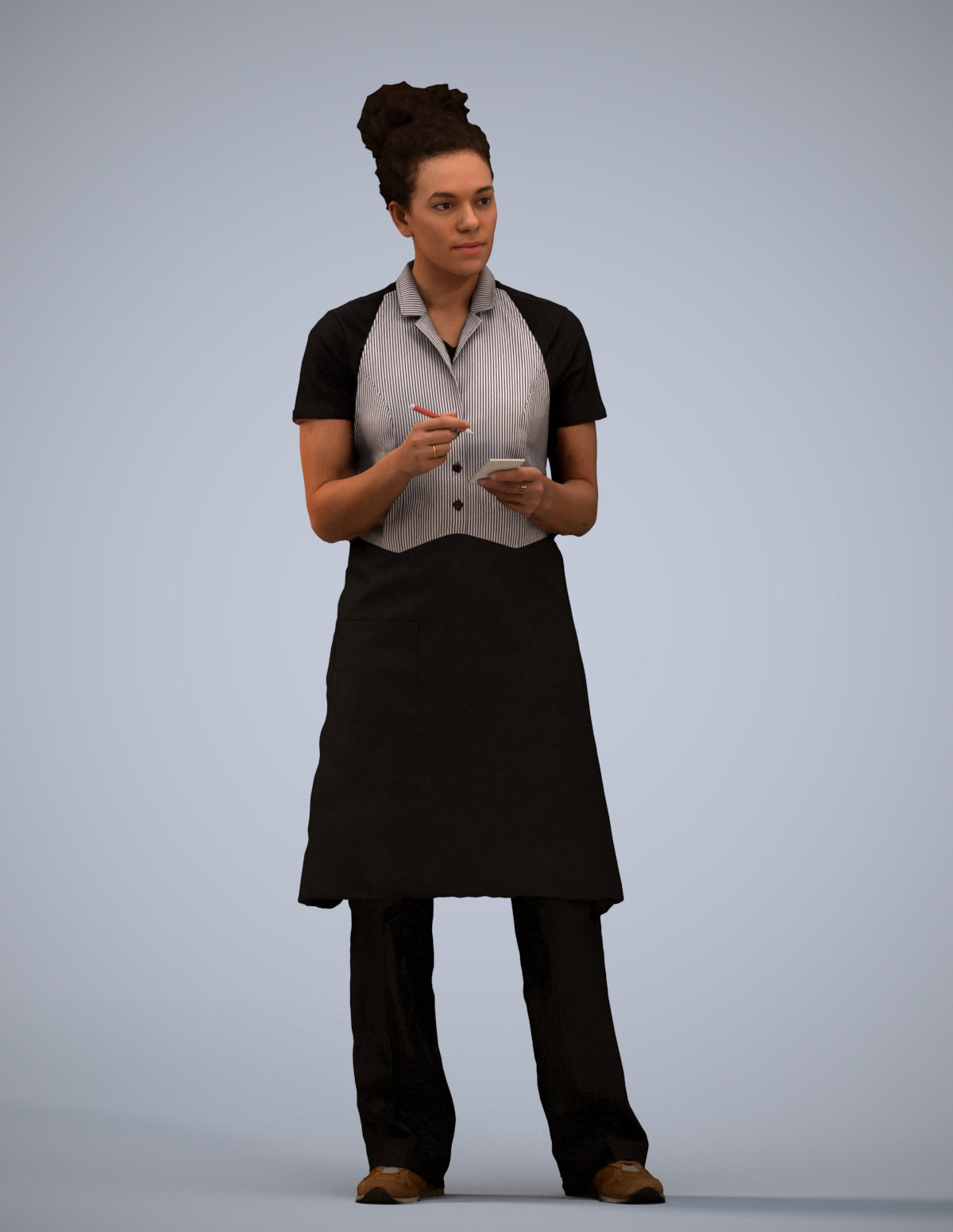 3D scanned woman hospitality, photorealistic archviz people for Enscape and SketchUp