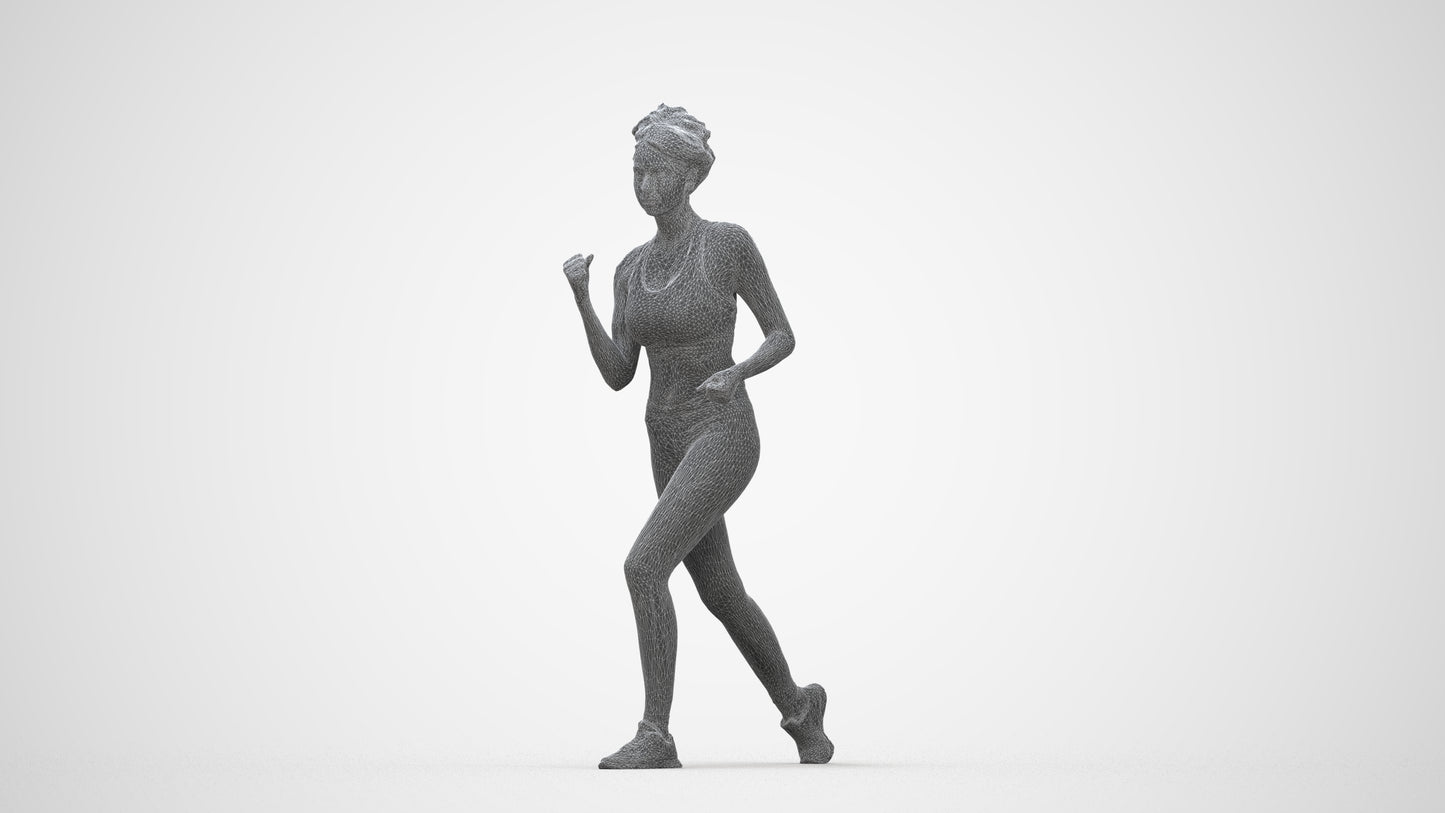 photogrammetry 3D woman sport walking, realistic human model archviz FBX, wireframe back view