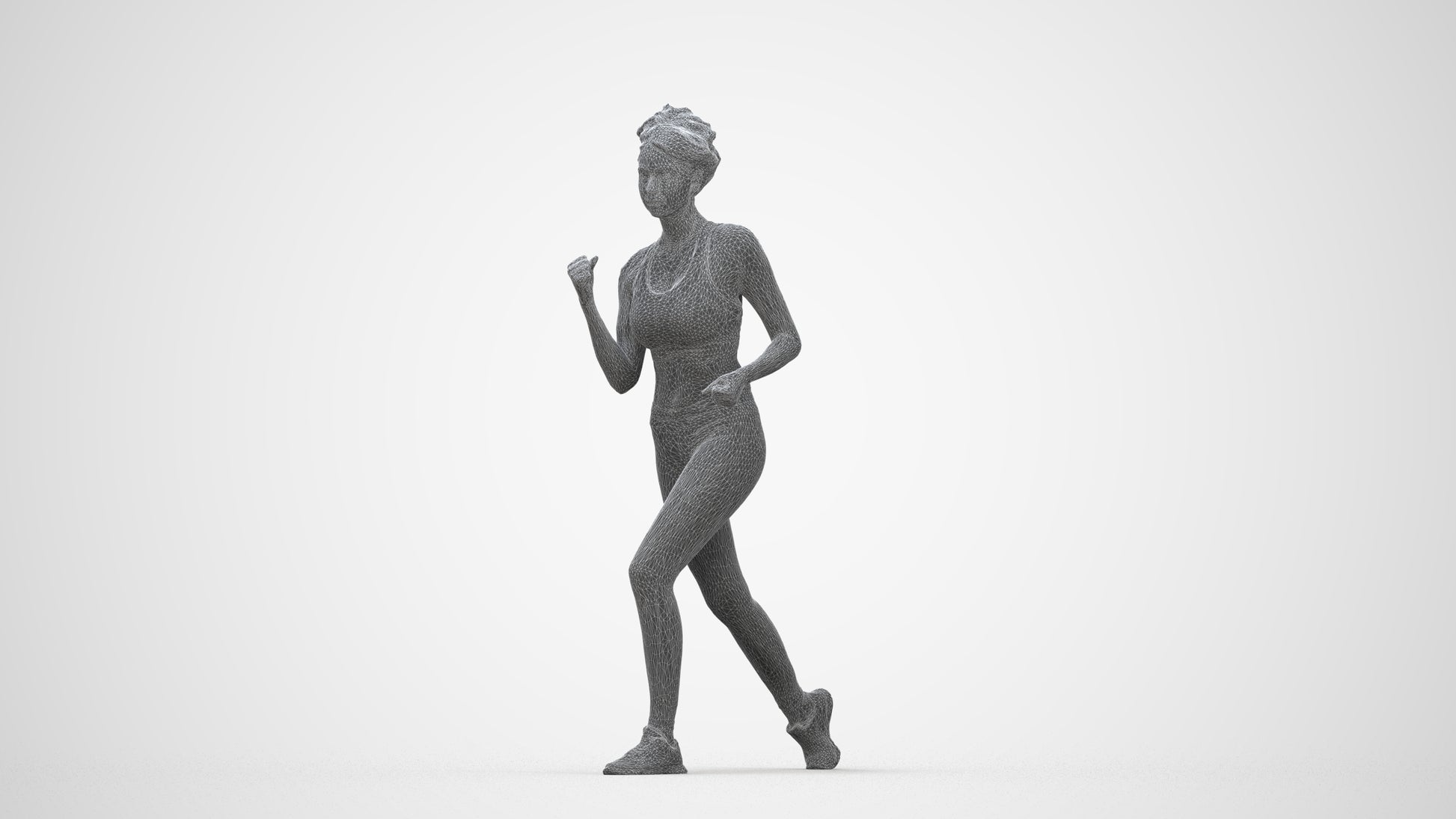 photogrammetry 3D woman sport walking, realistic human model archviz FBX, wireframe back view