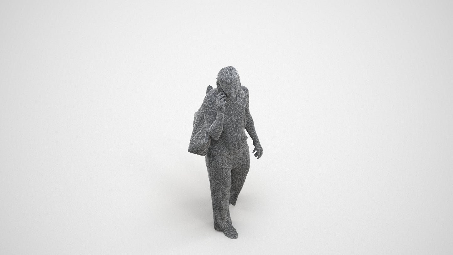 realistic 3D people woman casual walking, render-ready for V-Ray and Corona, FBX OBJ, wireframe three-quarter view
