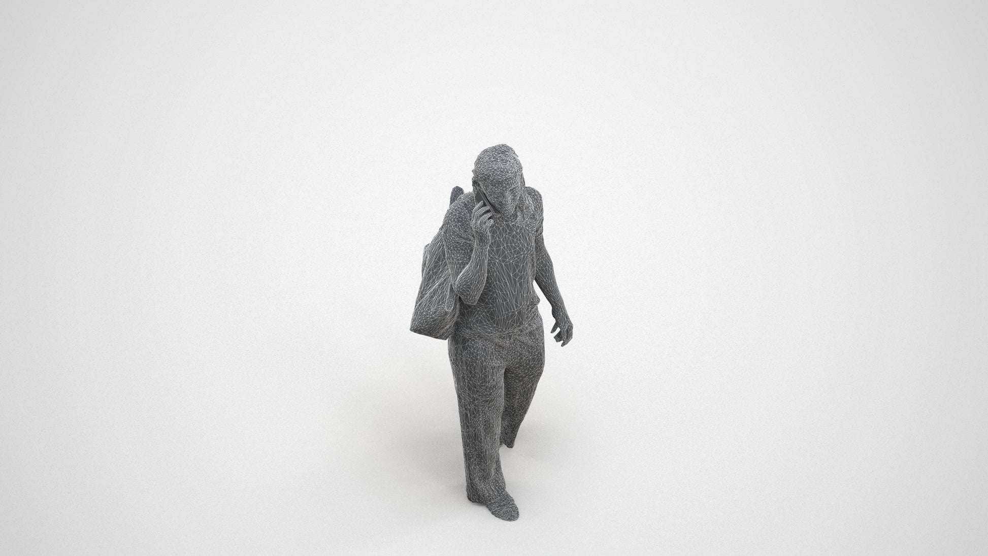 realistic 3D people woman casual walking, render-ready for V-Ray and Corona, FBX OBJ, wireframe three-quarter view