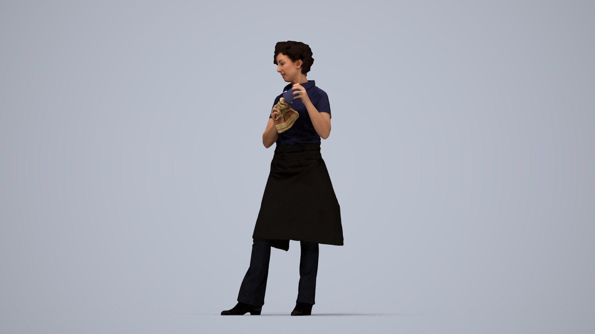 3D scanned woman hospitality, photorealistic archviz people for Enscape and SketchUp, top-down view render