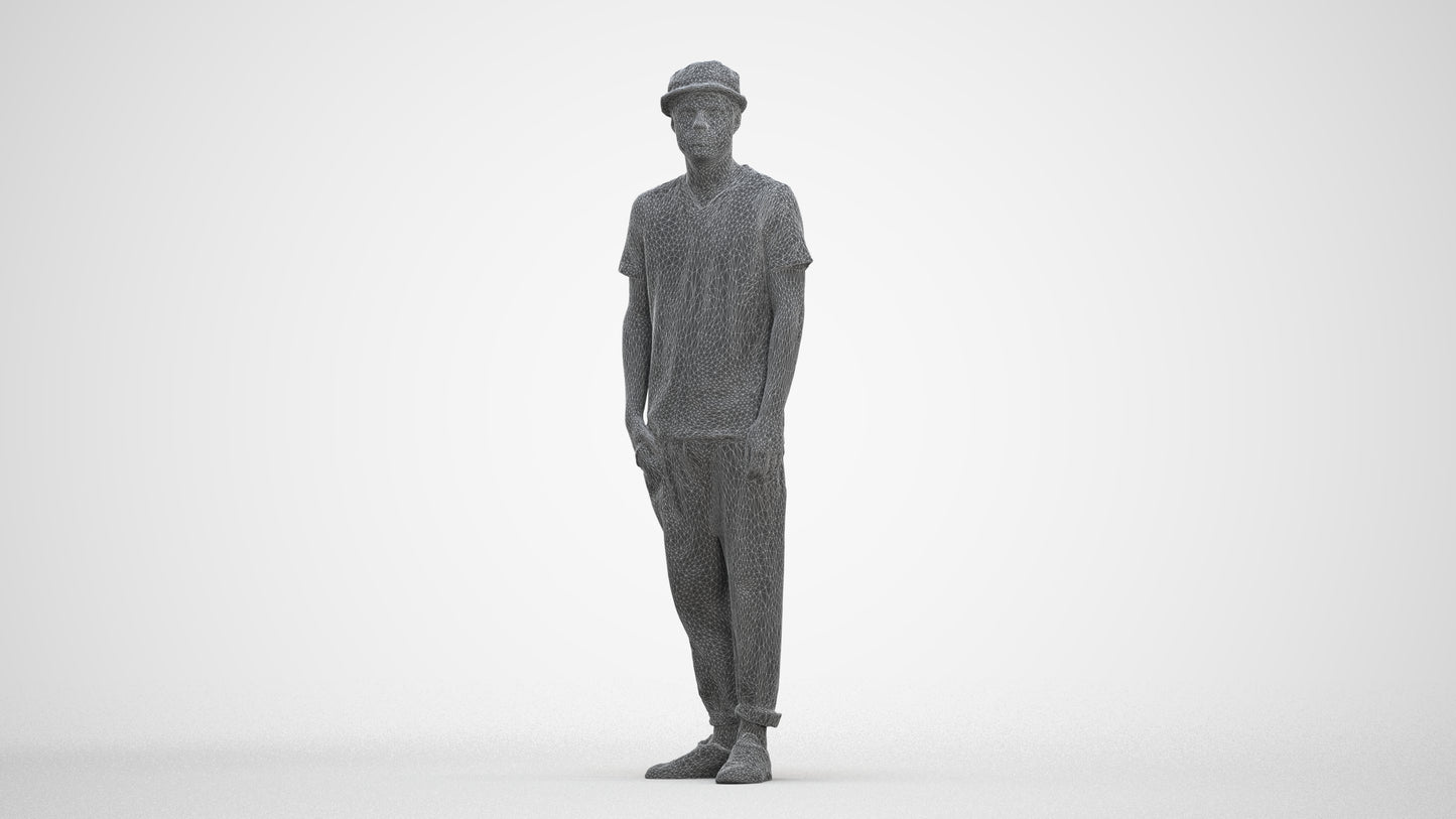 photogrammetry 3D man casual standing, realistic human model archviz FBX, three-quarter front view render