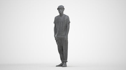 photogrammetry 3D man casual standing, realistic human model archviz FBX, three-quarter front view render