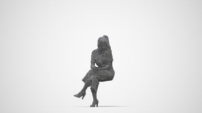photogrammetry 3D woman formal sitting, realistic human model archviz FBX, wireframe back view