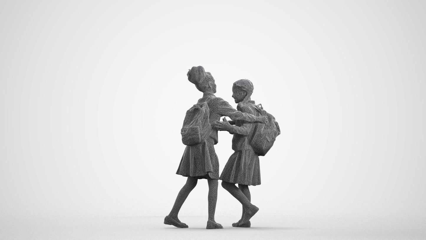 realistic 3D human girl kids, archviz people FBX OBJ for Blender, wireframe front view