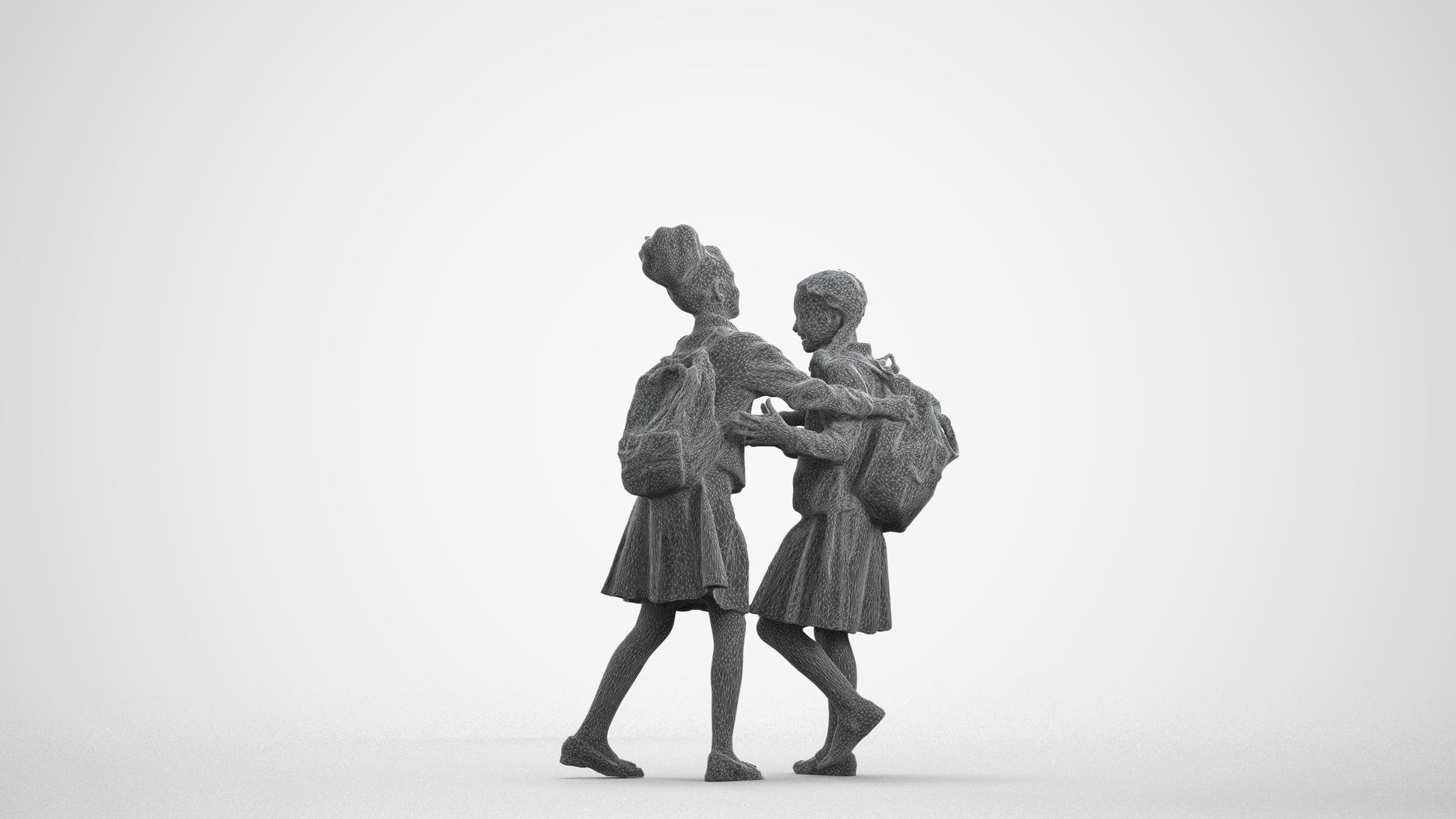 realistic 3D human girl kids, archviz people FBX OBJ for Blender, wireframe front view
