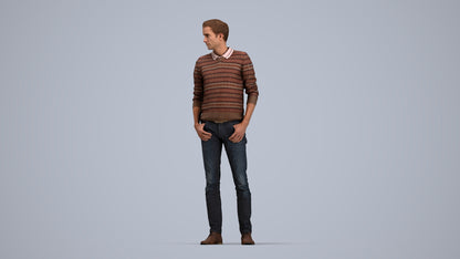 realistic 3D people man casual standing, render-ready for V-Ray and Corona, FBX OBJ, top-down view render