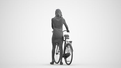 3D people model woman business cycling, scanned human for 3ds Max rendering, wireframe front view