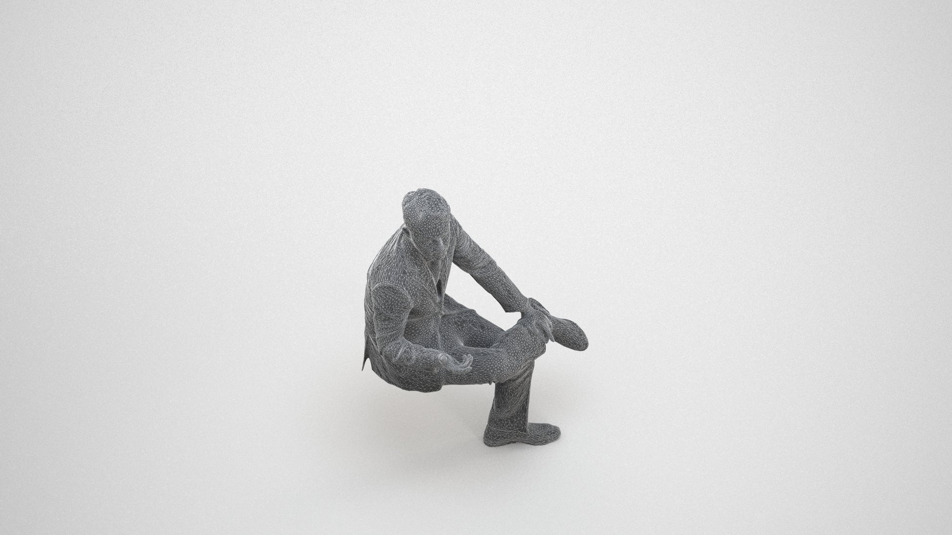 3D people model man business, scanned human for 3ds Max rendering, wireframe three-quarter view
