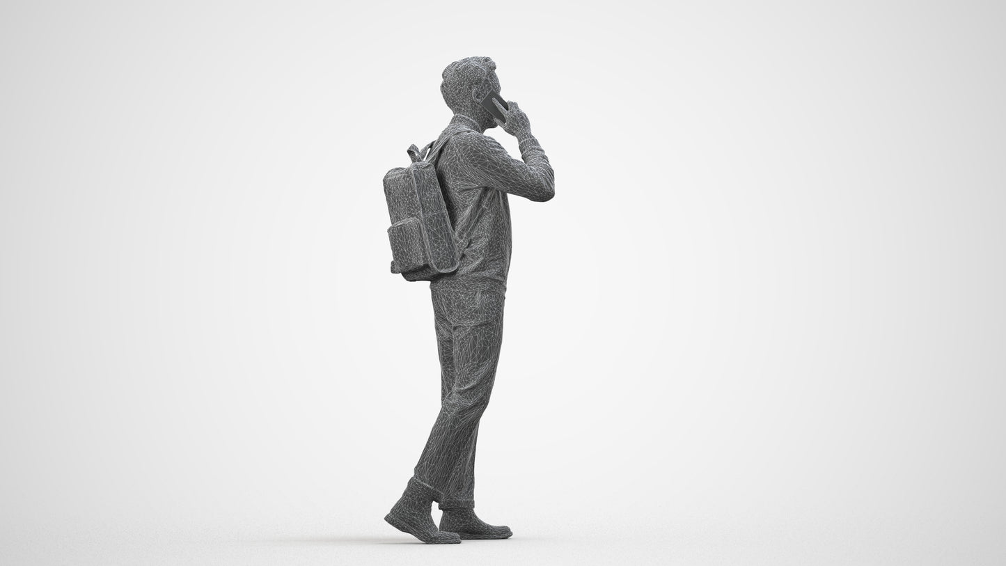 scanned 3D man casual walking, photogrammetry people for Enscape and V-Ray, wireframe side view