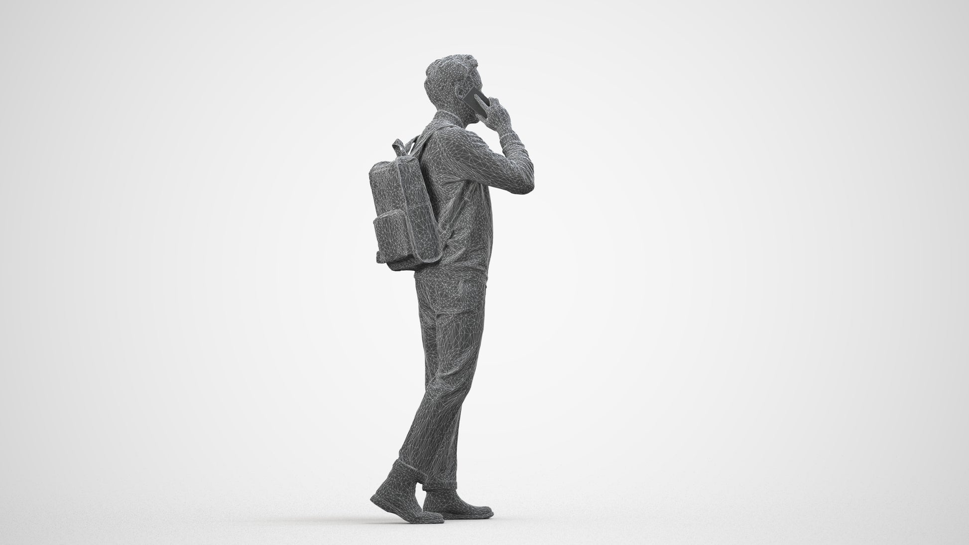 scanned 3D man casual walking, photogrammetry people for Enscape and V-Ray, wireframe side view