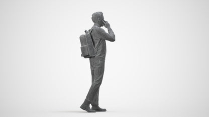 scanned 3D man casual walking, photogrammetry people for Enscape and V-Ray, wireframe side view
