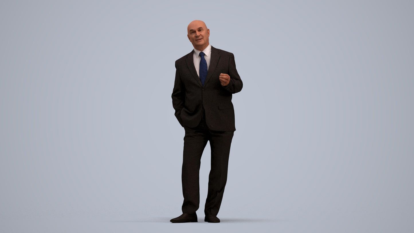 photogrammetry 3D senior man business mix, realistic human model archviz FBX, standing pose render