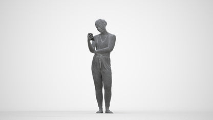 3D human model woman casual standing, photogrammetry scanned person for archviz, wireframe back view