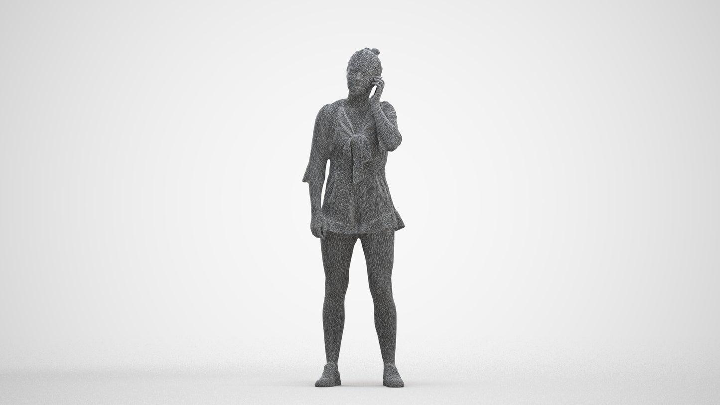 3D scanned girl kids casual, photorealistic archviz people for Enscape and SketchUp, three-quarter front view render